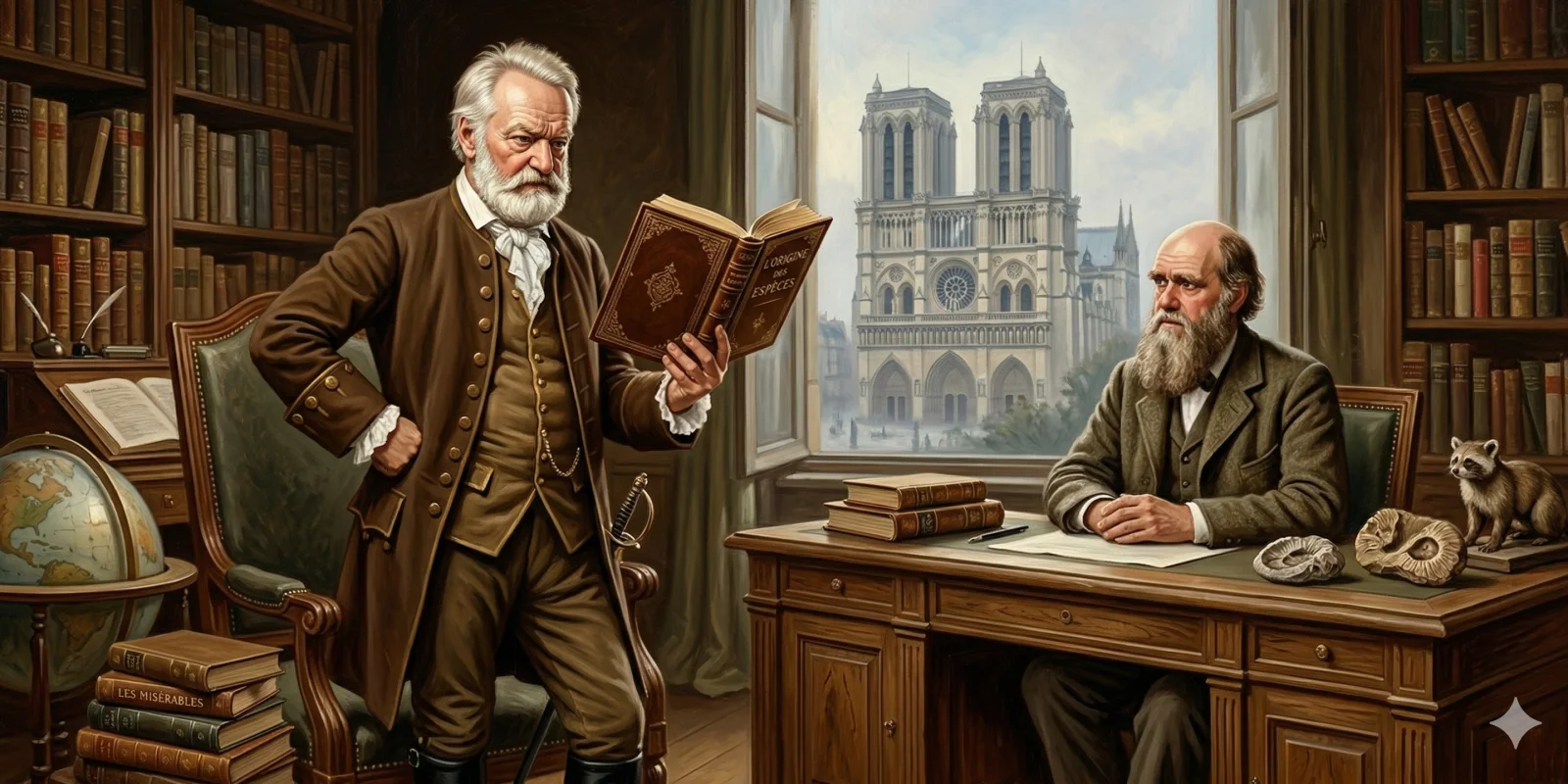 Descendant du singe ! Victor Hugo et Charles Darwin
